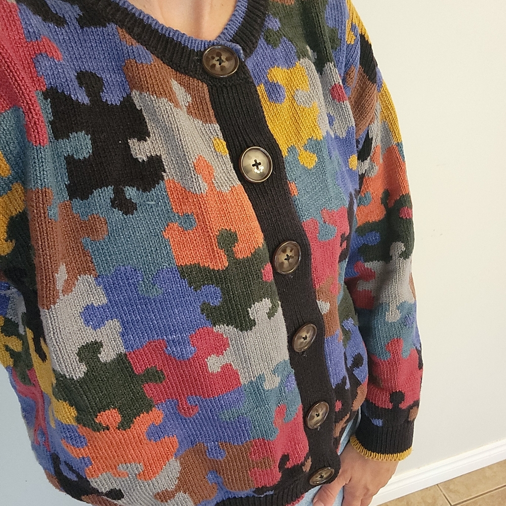 Colorful Puzzle Pattern Cardigan